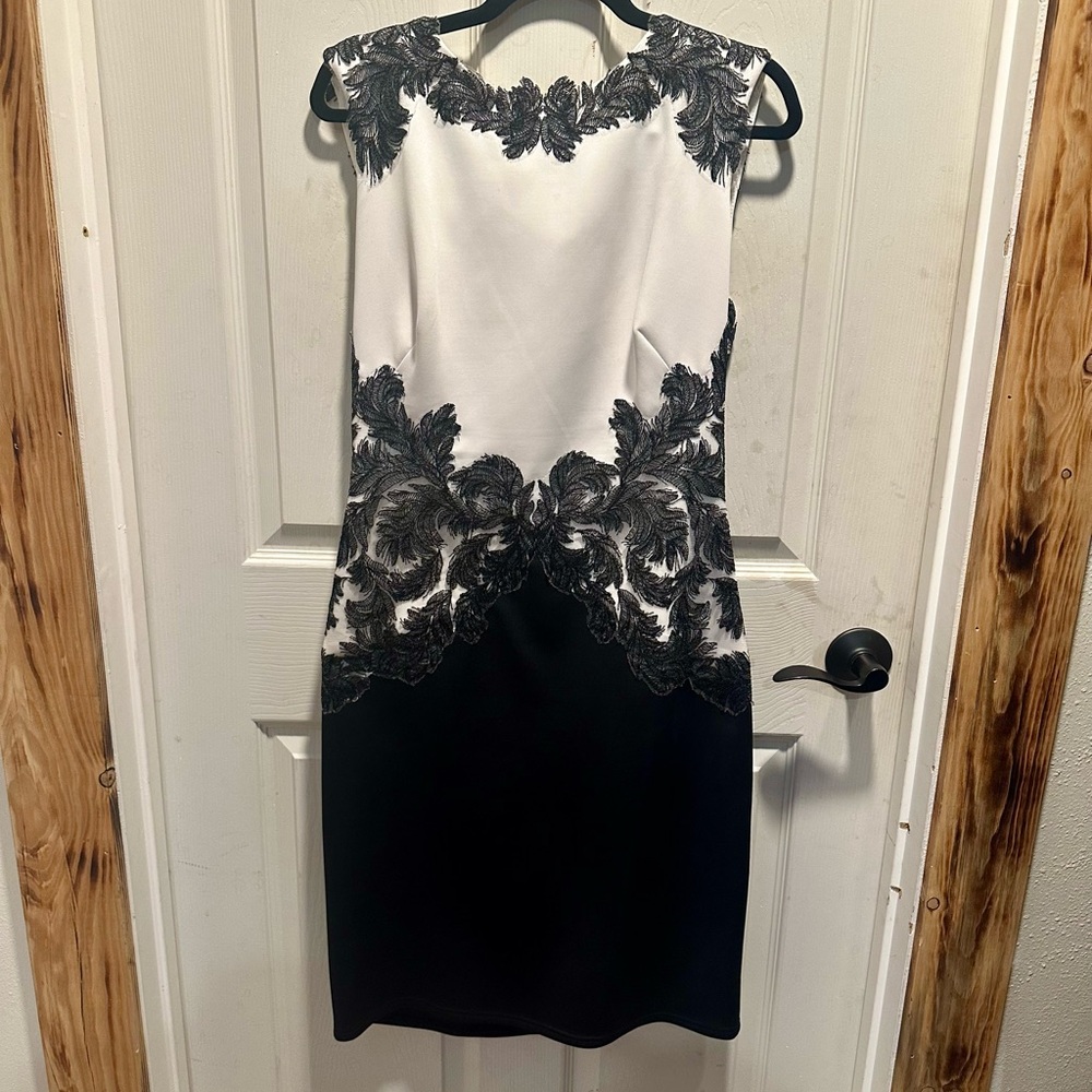 Tadashi Shoji Black and White Midi Dress
